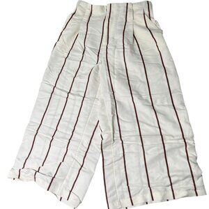 A New Day Pants Women's Small Ivory Brown Striped Pockets Wide Leg Trousers